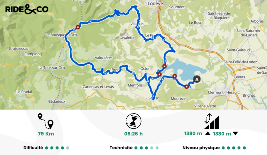 Parcours vélo intermédiaire autour du lac du salagou