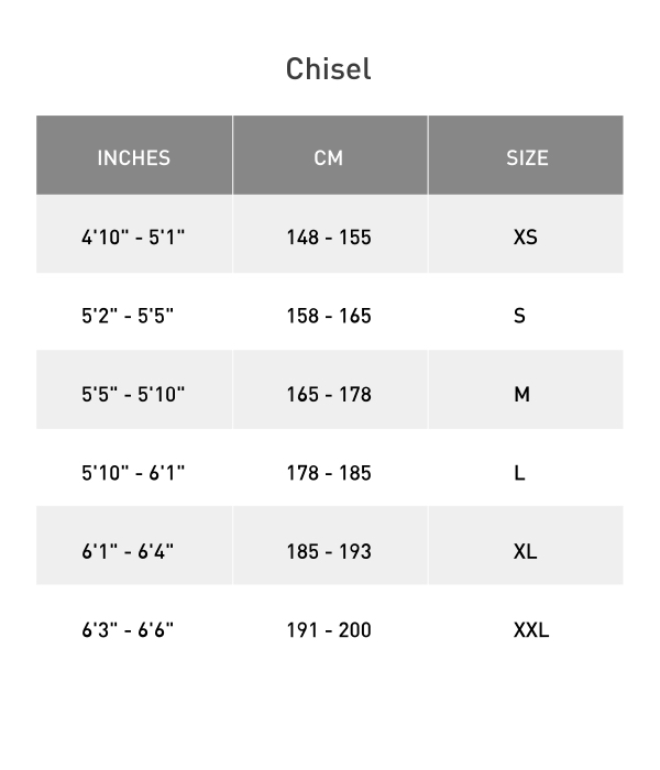 Guides des tailles gamme chisel SPECIALIZED